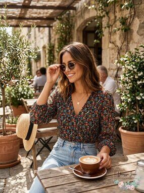 Notes Du Nord Womens Neeve Floral Print V-Neck Wrap Top, Size 8